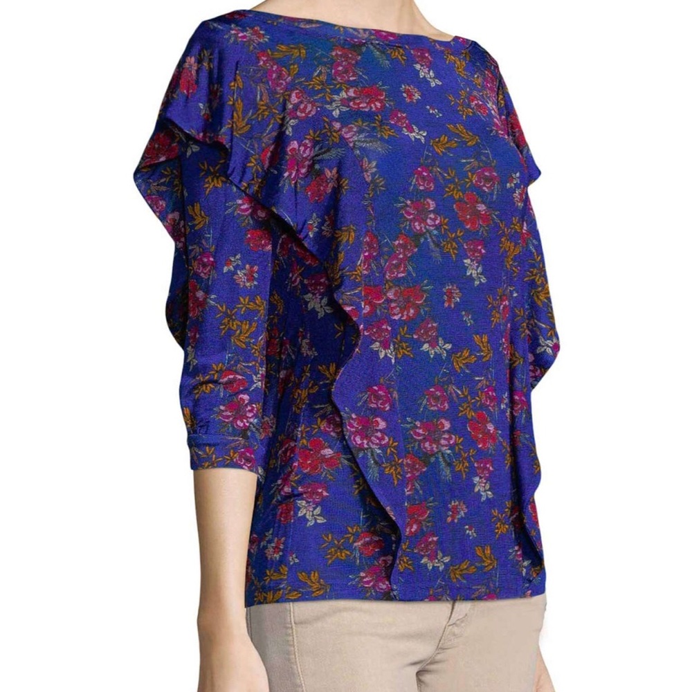 NWOT  Free People Fock Street Top Blouse Blue Ruffle SZ-Small - Picture 3 of 4
